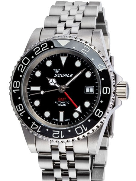 Scratch and Dent - Squale 300 meter Swiss Automatic GMT watch with Luminous Ceramic Bezel, AR Sapphire Crystal #1545GM-CER-BK 3