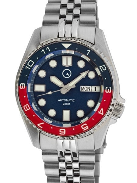 Islander 38mm Automatic Dual-Time Watch with Solid-Link Bracelet, AR Sapphire Crystal, and Luminous Sapphire Bezel Insert #ISL-51