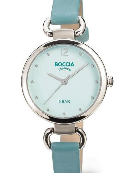 Boccia Ladies Quartz Watch with Aqua-Blue Dial, Titanium Case and Matching Leather Strap #3232-03