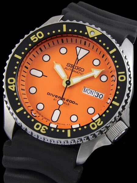 Seiko Automatic Dive Watch with Offset Crown and Rubber Dive Strap #SKX011J1
