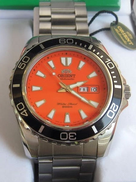Orient Orange Dial Mako XL Automatic Dive Watch on a Bracelet