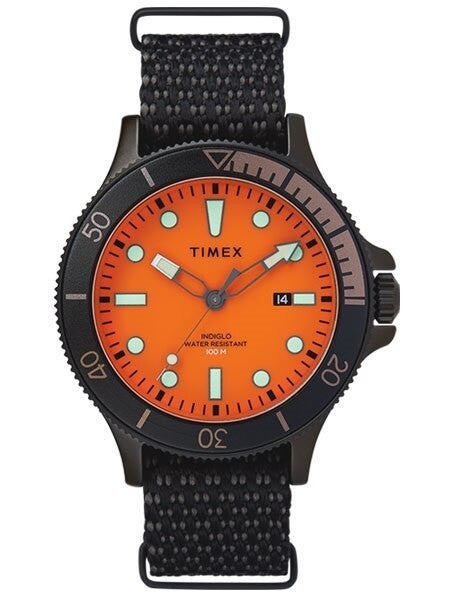 Timex 43mm Allied Coastline Quartz Watch with Orange Dial and INDIGLO Night-Light #TW2T30200VQ