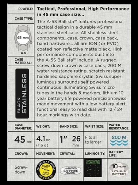 Bertucci A-5S Ballista Field Watch with Swiss Micro Tube Illumination #13551