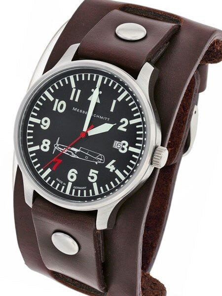 Messerschmitt Aviator Watch with Cuff-Style Leather Strap, SuperLuminova  #109-42R7
