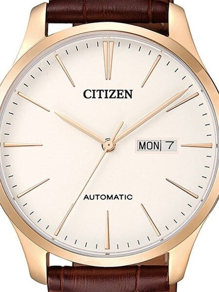 Citizen Automatic White Dial Watch with Brown Leather Strap #NH8353-18A