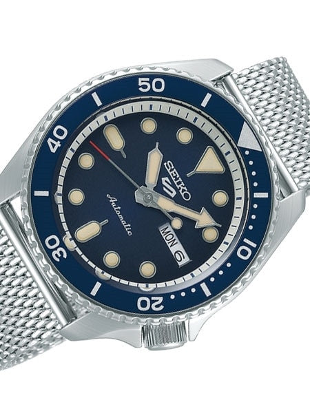 Seiko 5 Sports 24-Jewel Automatic Watch with Blue Dial and Mesh Bracelet #SRPD71