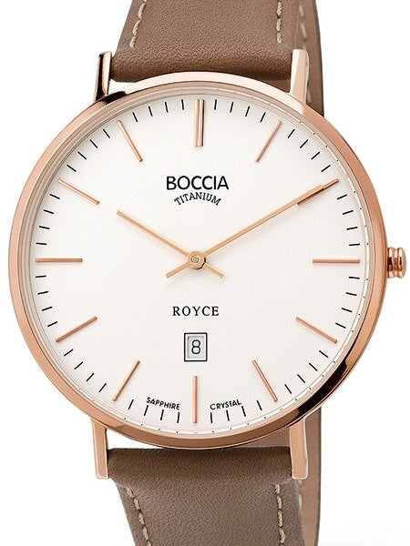 Boccia Mens Thin Quartz Watch with 42mm Rose Goldtone Titanium Case and a Sapphire Crystal #3589-04
