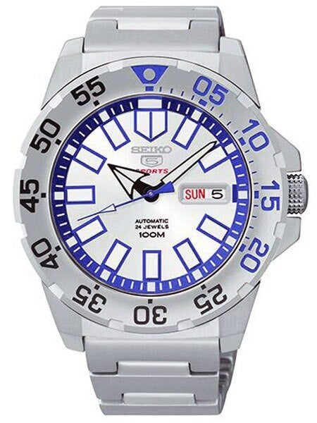 Scratch and Dent - Seiko 43mm Sports 5 Automatic 24-Jewel Watch with Silver Dial and Blue Accents #SRP481K1 2