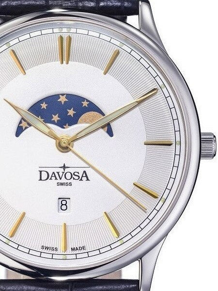Davosa Flatline Moon Phase Quartz Watch with White Dial #16249635