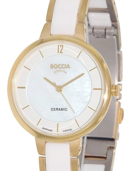Boccia Ladies Quartz Watch with Goldtone Titanium and White Ceramic Bracelet #3236-02