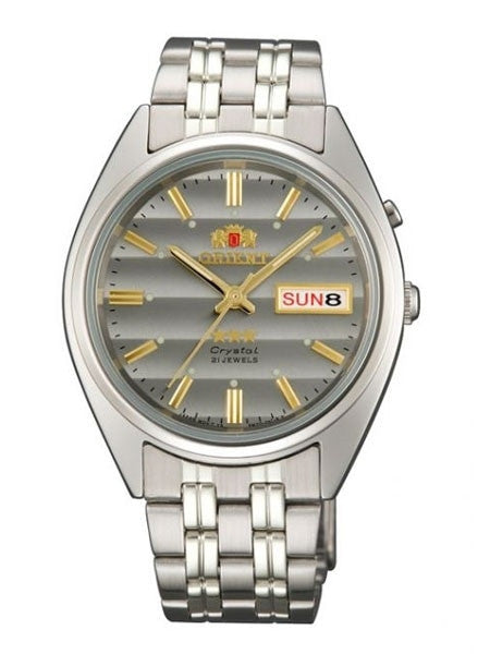 Orient Automatic Watch with Louver-Like Grey Dial, Day-Date and SS Bracelet #EM0401PK