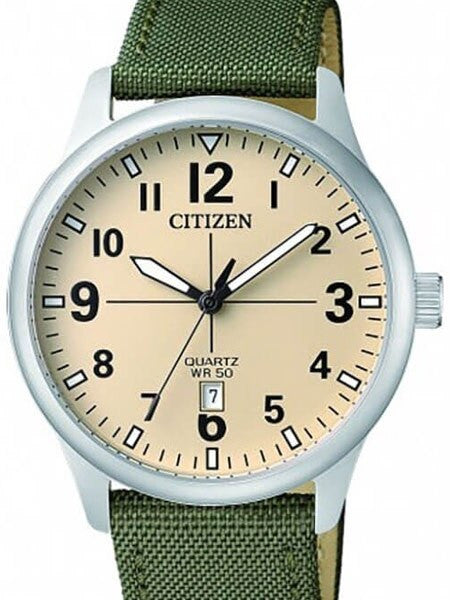 Citizen Champagne Dial Quartz Watch with Green Nylon Strap #BI1050-05X