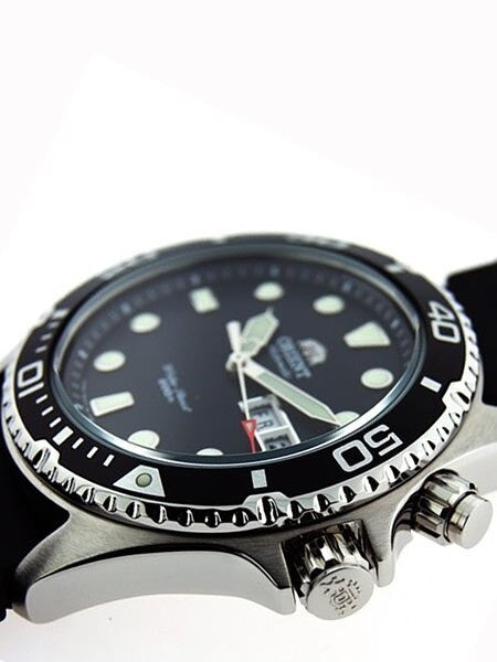 Orient Ray Black Dial 21-Jewel Automatic Dive Watch on Rubber Strap #EM6500BB