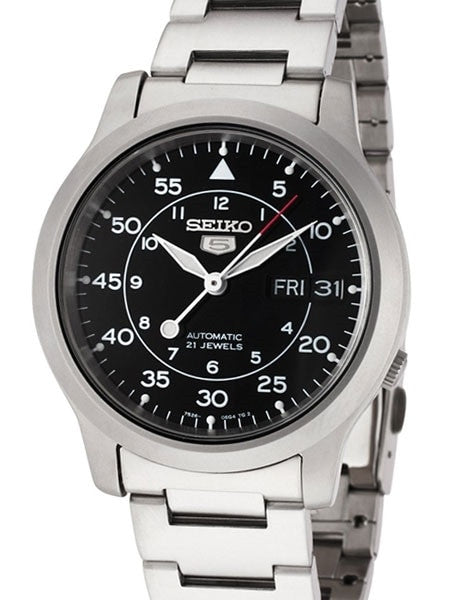 Seiko 5 Military Black Dial Automatic Watch with Bracelet #SNK809K1