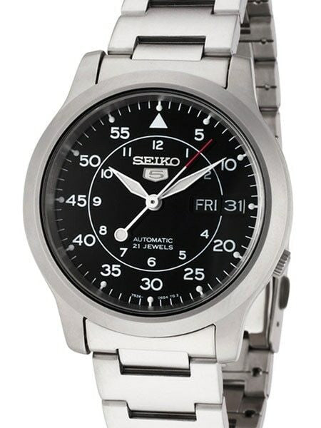 Scratch and Dent - Seiko 5 Military Black Dial Automatic Watch with Bracelet #SNK809K1