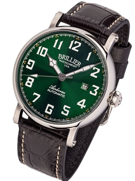 Brillier Green 43mm Airborne Automatic Watch with Horween Leather Strap #BR-15