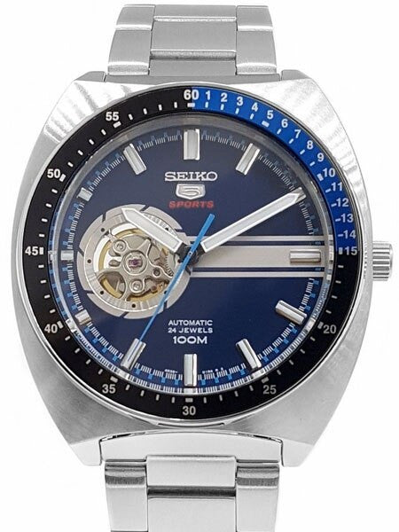 Seiko 44mm Sports 5 Automatic 24-Jewel Watch with an Open Heart Blue Dial #SSA327K1
