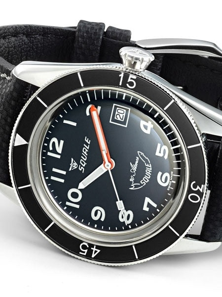 Squale 300 Meter Swiss Made Automatic Dive Watch with Black Dial  #SUB-39MON Close up
