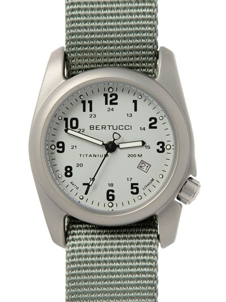 Bertucci A-2T Silver Dial Titanium Watch with Olive Nylon Strap #12703