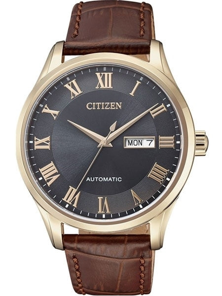 Scratch and Dent - Citizen Automatic Charcoal Dial Watch with Brown Leather Strap #NH8363-14H
