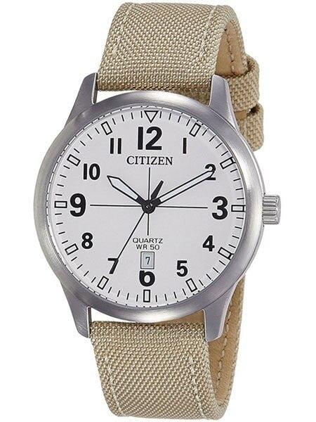 Citizen White Dial Quartz Watch with Tan Nylon Strap #BI1050-05A