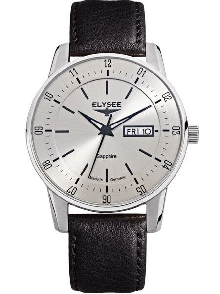 Elysee Thin 42mm Quartz Dress Watch with Sapphire Crystal and Day-Date Window #86000