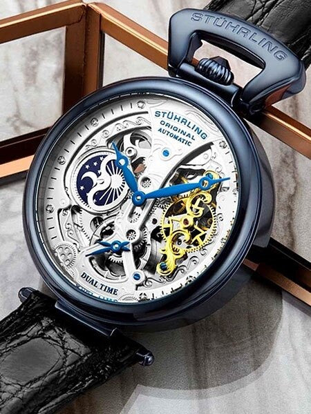 Stuhrling Dual Time Skeleton Automatic Watch with Day/Night Sub