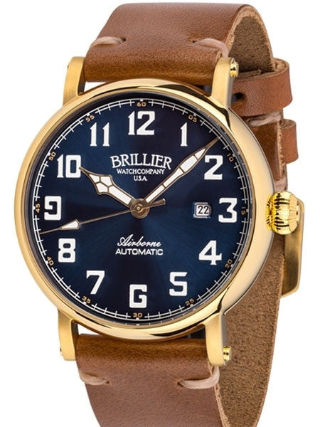 Brillier Blue 43mm Airborne Automatic Watch with Horween Leather Strap #BR-18