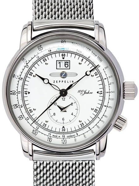 Graf Zeppelin German Made, Big Date, Dual Time Watch with Mesh Bracelet. #7640M-4