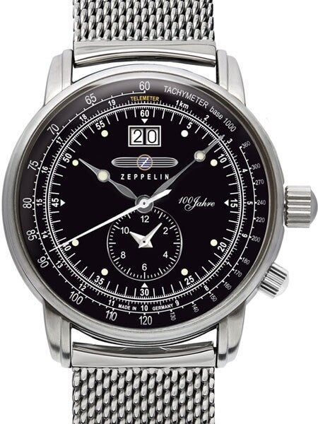 Graf Zeppelin German Made, Big Date, Dual Time Watch with Mesh Bracelet. #7640M-2