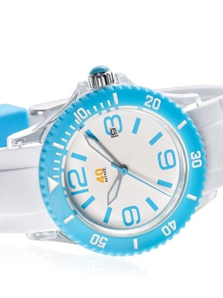 40Nine Clear Plastic 41.5mm Case with White Silicone Rubber Strap #40NINE03-SKYBLUE3