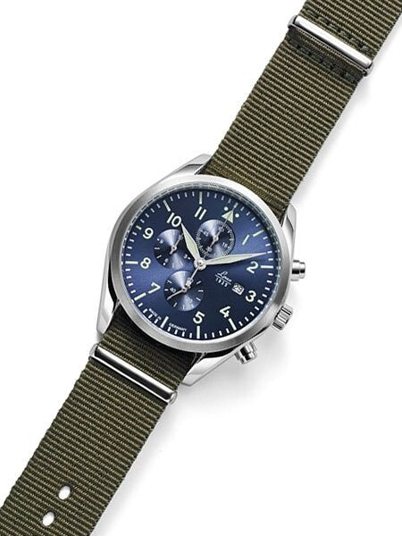 Laco 42mm Atlanta Blue Dial Chronograph Watch with 12-hour Totalizer #861919