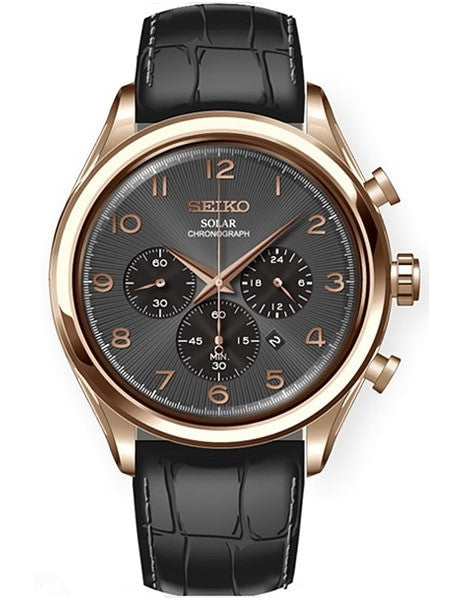 Seiko Solar Quartz Chronograph with Stop-Watch and 24-hour Sub-Dial  #SSC566