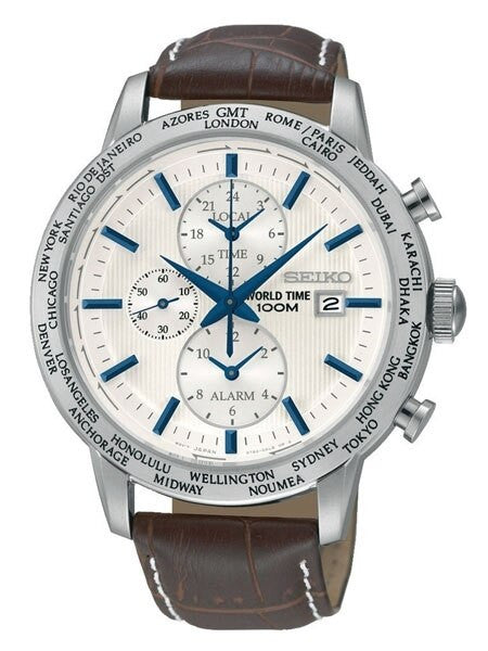 Seiko Quartz World Time Watch with Dual Time and Alarm #SPL051P1