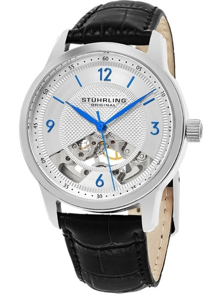 Stuhrling 17-Jewel Mechanical, hand winding watch with 40mm case, black leather strap #977.01