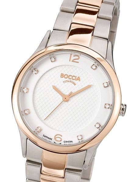 Boccia Ladies Quartz Watch with Rose Goldtone on Titanium Case and Bracelet #3227-04