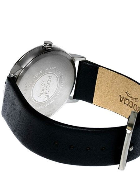 Boccia Mens Quartz Dress Watch with 40mm Titanium Case, Sapphire Crystal and Leather Strap #3557-02