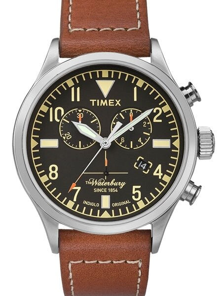 Timex 42mm Waterbury Quartz Chronograph with Black Dial and INDIGLO Night-Light #TW2P84300VQ
