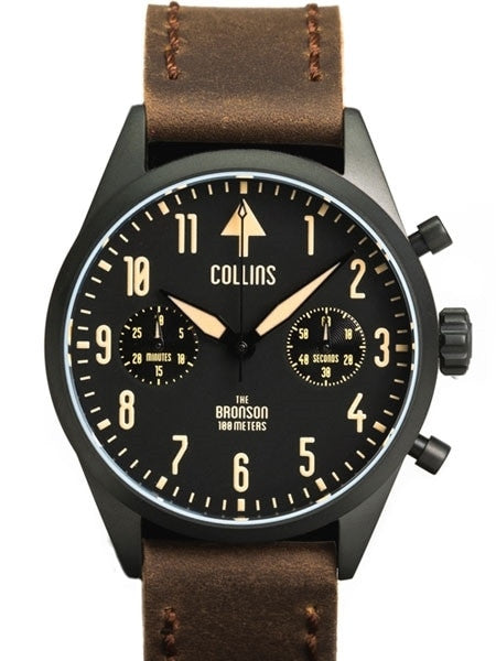 Collins Aviator-Styled Chronograph Watch with PVD Case and Sapphire Crystal #CW02212