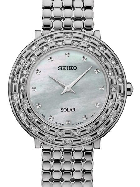 Seiko Tressia Solar Dress Watch with with 36 Diamonds, Mother of Pearl Dial #SUP373