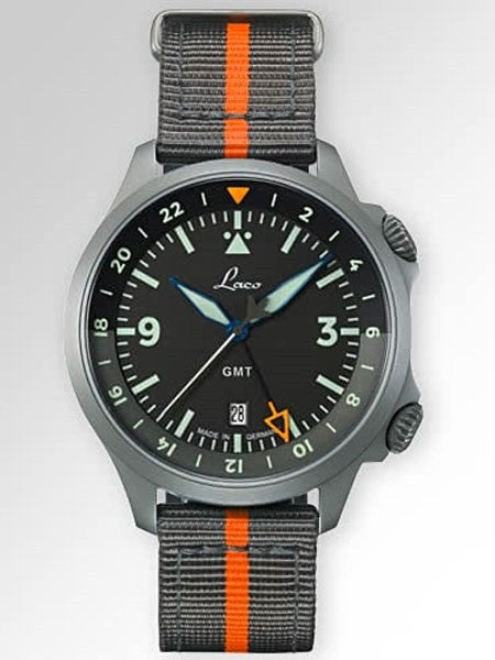 Laco Frankfurt Swiss Automatic GMT Dual-Time Pilot Watch with Double-Dome AR Sapphire Crystal #862120
