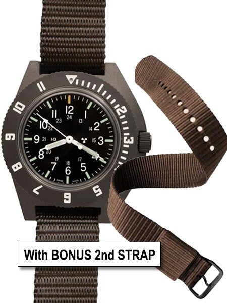 Marathon Swiss Made Quartz Military Navigator Pilot Watch with Tritium Illumination + Bonus Strap #WW194001SG-NGM-BN