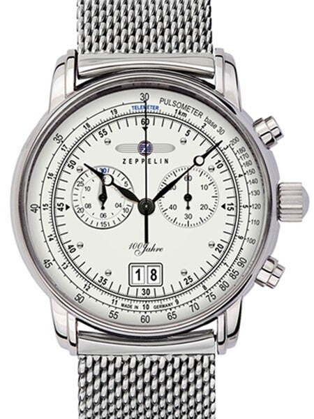 Graf Zeppelin Chronograph Big Date Watch with 12-hr Totalizer, Mesh Bracelet #7690M-1