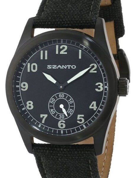 Szanto Stealth 40mm Black Ion Plated Vintage Inspired Military Field Watch #1001