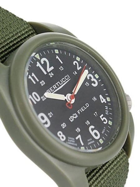 Bertucci DX3 Field Resin Watch, Olive Green Nylon Strap, Black Dial - 11018