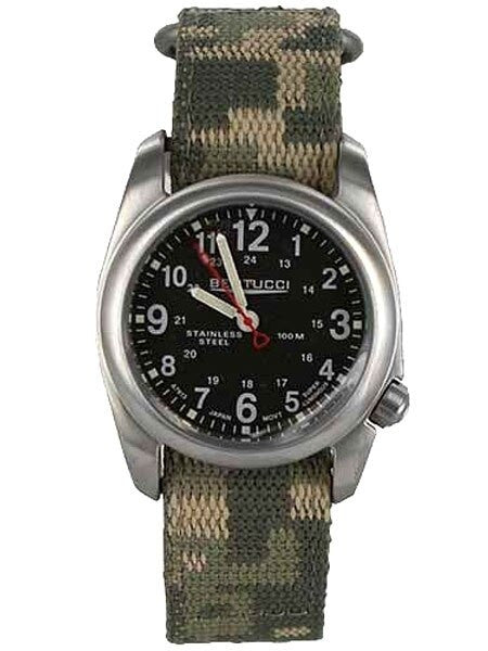 Bertucci A-2S Black Dial, 40mm Stainless Steel Watch with Camouflage Nylon Strap #11053