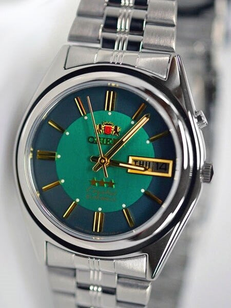 Orient Automatic Watch with Green Dial, Day-Date and SS Bracelet #EM6Q00DF
