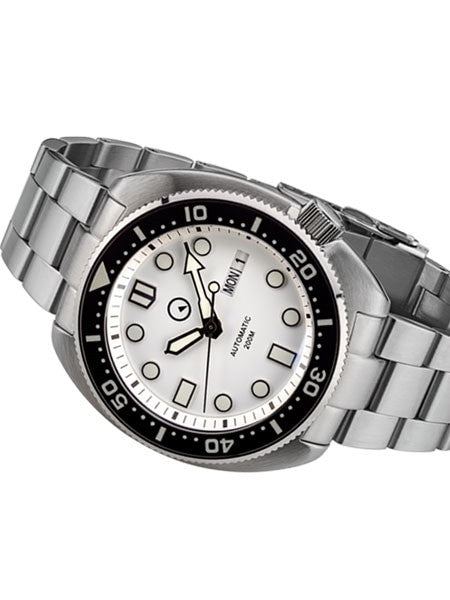 Islander White Dial Automatic Dive Watch with AR Double Dome Sapphire Crystal, and Luminous Ceramic Bezel Insert #ISL-29