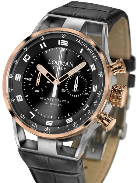 Locman Montecristo 100 Meter Automatic Chronograph Watch with 44mm Case #514BKGDBKLE