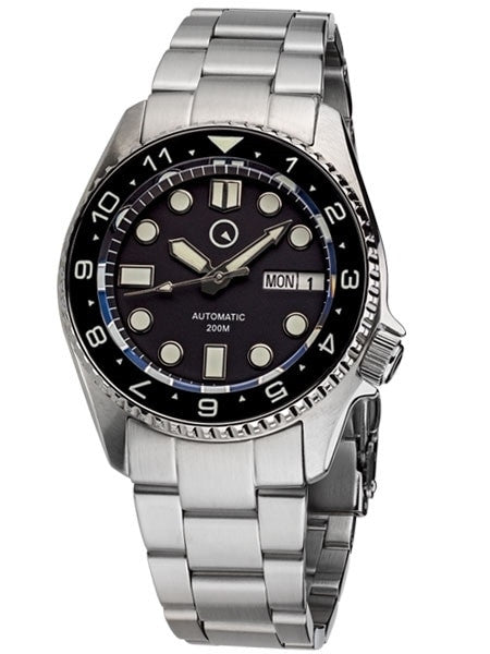Islander 38mm Automatic Dive Watch with Solid-Link Bracelet, AR Sapphire Crystal, and Luminous Dual-Time Ceramic Bezel Insert #ISL-20